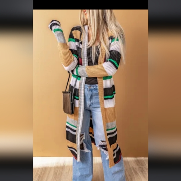 New colorblock Striped long cardigan - Picture 4 of 10